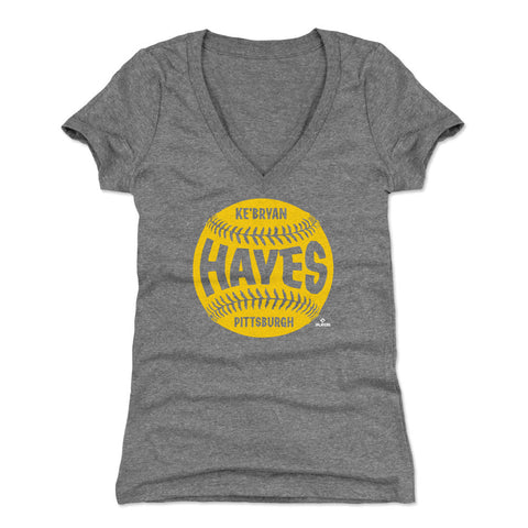 Pittsburgh Pirates Ke'Bryan Hayes Women's V-Neck T-Shirt Women's V-Neck T-Shirt 500 LEVEL Tri Gray S Women's V-Neck T-Shirt