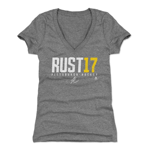 Pittsburgh Penguins Bryan Rust Women's V-Neck T-Shirt Women's V-Neck T-Shirt 500 LEVEL Tri Gray S Women's V-Neck T-Shirt