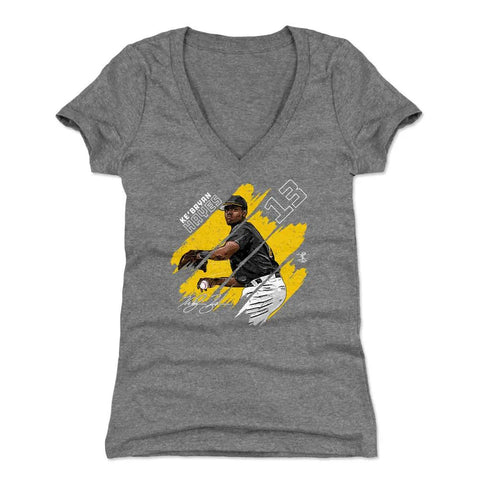 Pittsburgh Pirates Ke'Bryan Hayes Women's V-Neck T-Shirt Women's V-Neck T-Shirt 500 LEVEL Tri Gray S Women's V-Neck T-Shirt