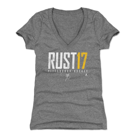 Pittsburgh Penguins Bryan Rust Women's V-Neck T-Shirt Women's V-Neck T-Shirt 500 LEVEL Tri Gray S Women's V-Neck T-Shirt