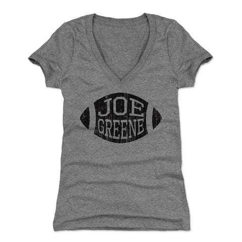 Joe Greene Football K Women's V-Neck T-Shirt Women's V-Neck T-Shirt 500 LEVEL Tri Gray S Women's V-Neck T-Shirt