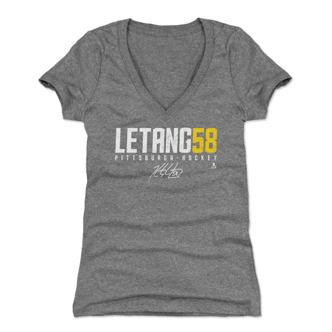 Pittsburgh Penguins Kris Letang Women's V-Neck T-Shirt Women's V-Neck T-Shirt 500 LEVEL Tri Gray S Women's V-Neck T-Shirt