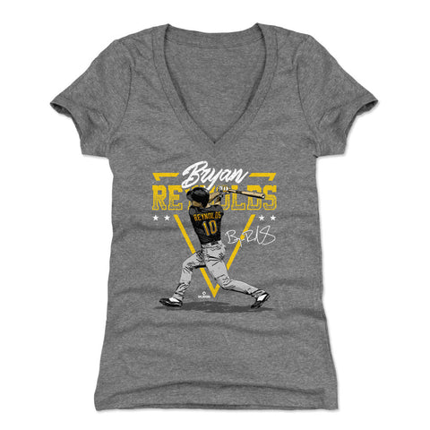 Pittsburgh Pirates Bryan Reynolds Women's V-Neck T-Shirt Women's V-Neck T-Shirt 500 LEVEL Tri Gray S Women's V-Neck T-Shirt