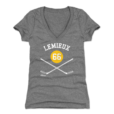 Mario Lemieux Pittsburgh 66 Sticks  Women's V-Neck T-Shirt Women's V-Neck T-Shirt 500 LEVEL   