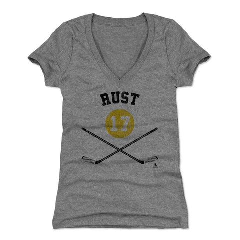 Pittsburgh Penguins Bryan Rust Women's V-Neck T-Shirt Women's V-Neck T-Shirt 500 LEVEL Tri Gray S Women's V-Neck T-Shirt