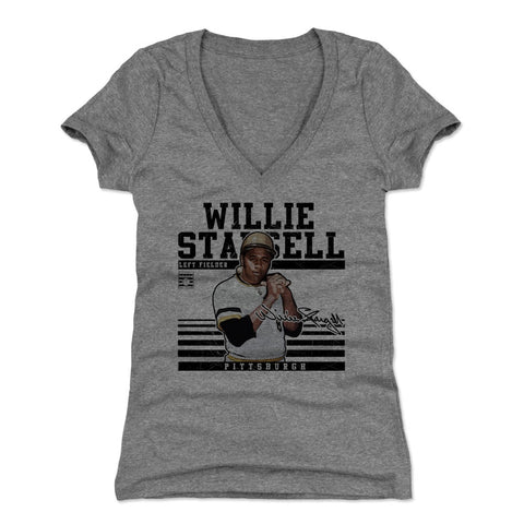 Pittsburgh Pirates Willie Stargell Women's V-Neck T-Shirt Women's V-Neck T-Shirt 500 LEVEL Tri Gray S Women's V-Neck T-Shirt