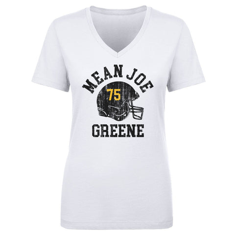 Joe Greene Pittsburgh Helmet Font Women's V-Neck T-Shirt Women's V-Neck T-Shirt 500 LEVEL White S Women's V-Neck T-Shirt