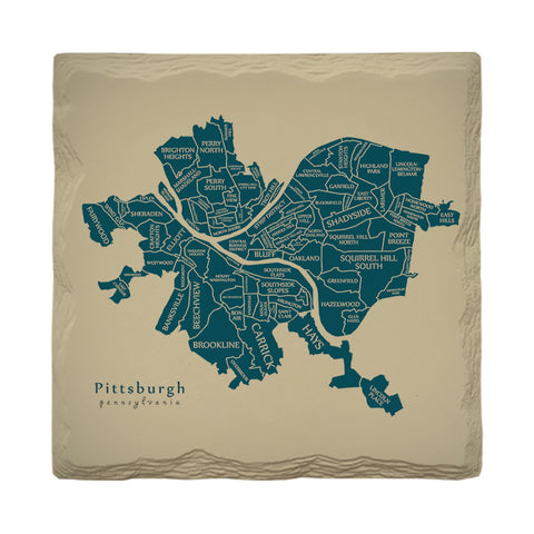 Pittsburgh Neighborhood Map Ridged Ceramic Drink Coasters | Set of 4 Coasters MillWoodArt   