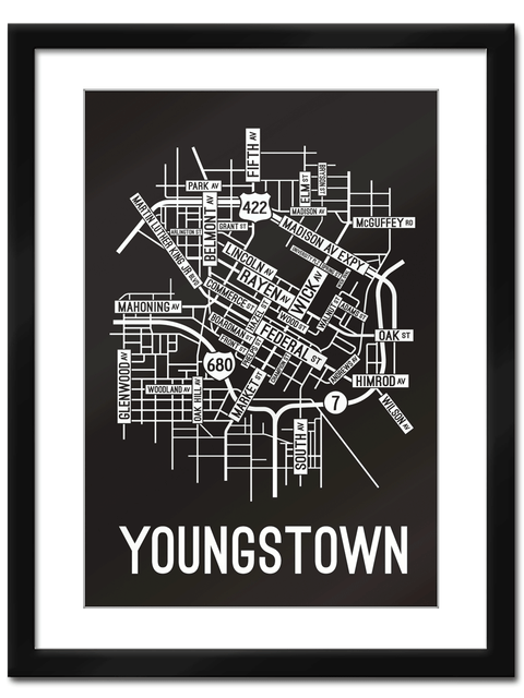 Youngstown, Ohio Street Map College Map Prints School Street Posters   