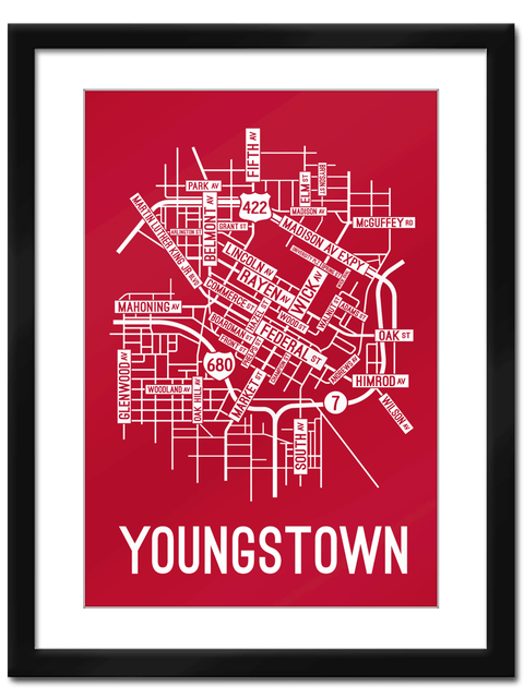 Youngstown, Ohio Street Map College Map Prints School Street Posters   