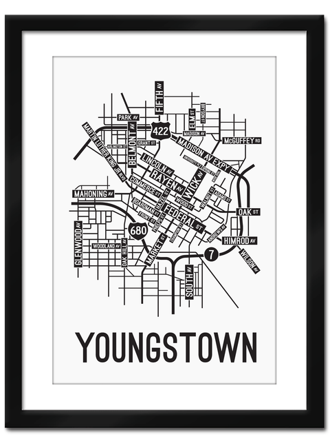 Youngstown, Ohio Street Map College Map Prints School Street Posters   