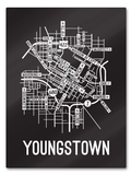 Youngstown, Ohio Street Map College Map Prints School Street Posters Black Background / White Map 18" x 22" Metal Print