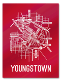 Youngstown, Ohio Street Map College Map Prints School Street Posters Red Background / White Map 18" x 22" Metal Print