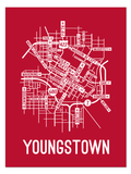 Youngstown, Ohio Street Map College Map Prints School Street Posters Red Background / White Map 11" x 14" Poster