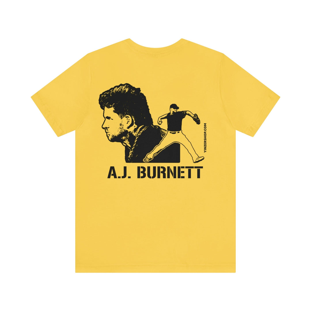 Printify A.J. Burnett Legend T-Shirt - Graphic on Back Short Sleeve Tee Yellow / M