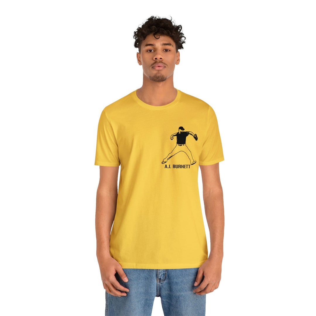 Printify A.J. Burnett Legend T-Shirt - Graphic on Back Short Sleeve Tee Yellow / M