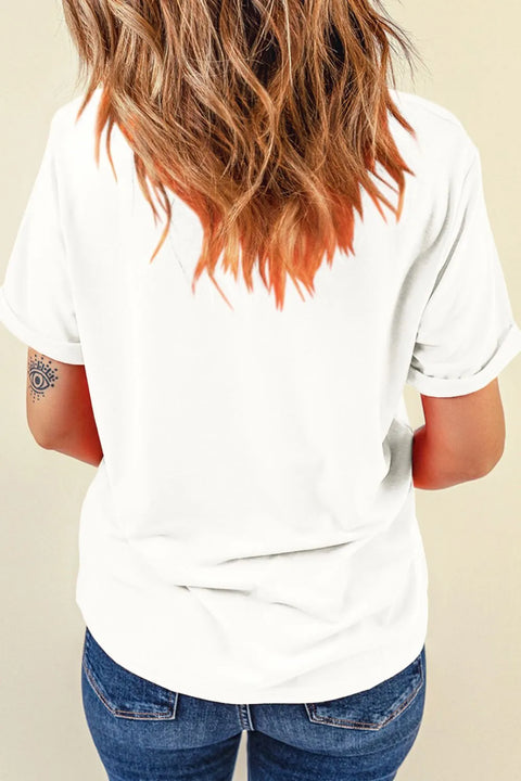 Patriotic Sequin Tee - Flag Bow Shirt Crew Neck T-Shirt with Sparkly Flag Design