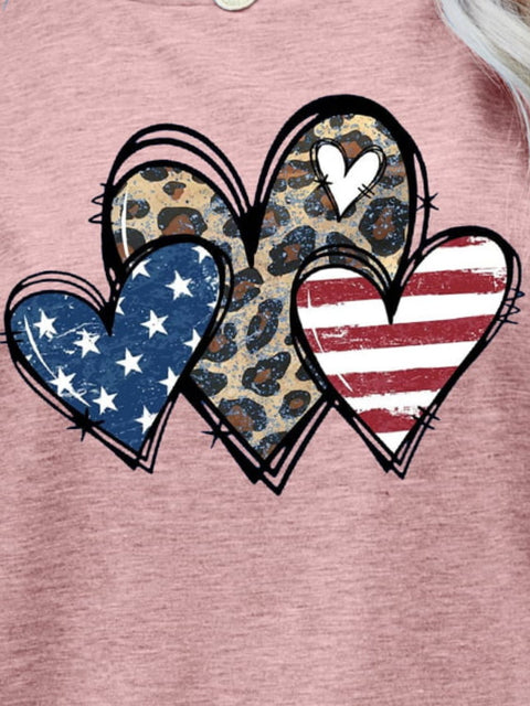 US Flag Graphic Tee – Leopard Heart Shirt With American Flag Top Design