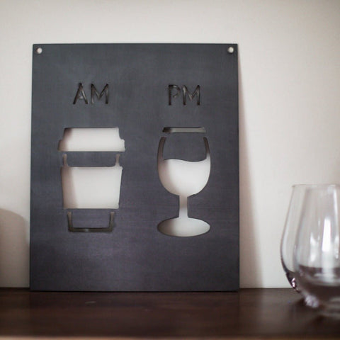 AM PM Wall Decor – Modern Decorative Metal Sign for Living Room Wall Decor - YinzerShop