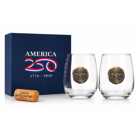 America250 2-Piece Wine Glass Commemorative Gift Set (Bronze) - YinzerShop