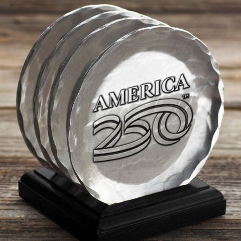 America250 4-Piece Commemorative Coaster Set with Caddy (Aluminum) - YinzerShop
