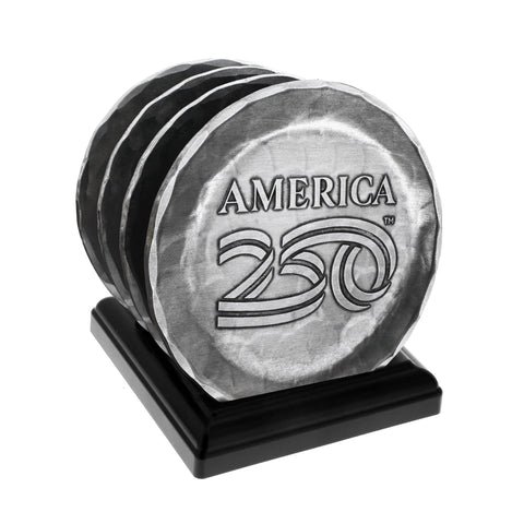 America250 4-Piece Commemorative Coaster Set with Caddy (Aluminum) - YinzerShop