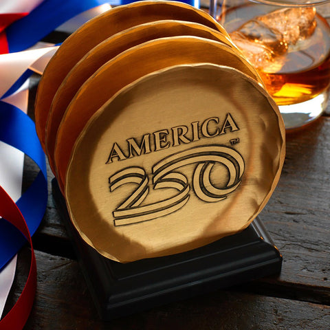 America250 4-Piece Commemorative Coaster Set with Caddy (Bronze) - YinzerShop