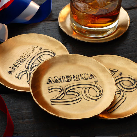 America250 4-Piece Commemorative Coaster Set with Caddy (Bronze) - YinzerShop