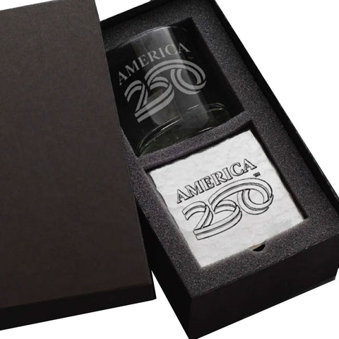 America250 Rocks Glass with Coaster Commemorative Gift Set - YinzerShop
