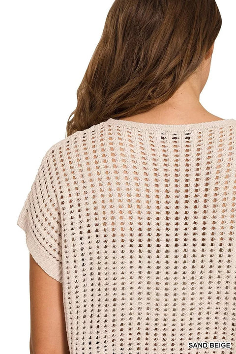 American Flag Knit Top - Zenana Viscose Openwork Sweater, Lightweight & Breathable Sweater - YinzerShop