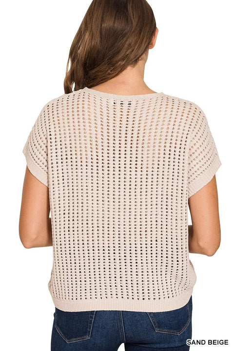 American Flag Knit Top - Zenana Viscose Openwork Sweater, Lightweight & Breathable Sweater - YinzerShop