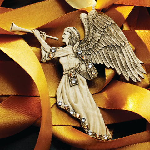 Angel of Good News Ornament - Handcrafted Bronze Christmas Tree Decoration with Austrian Crystals Ornament - YinzerShop