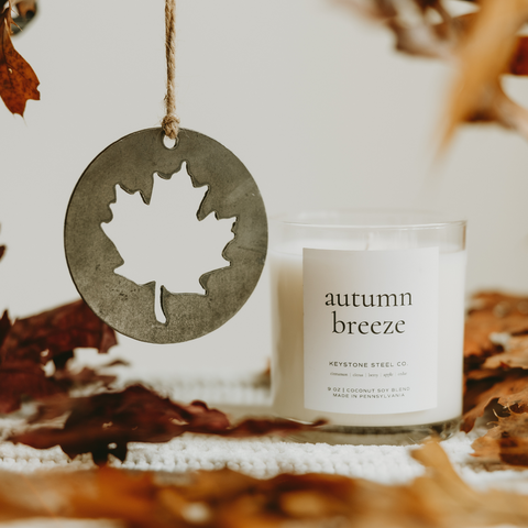 Autumn Breeze Candle + Maple Leaf Ornament Set