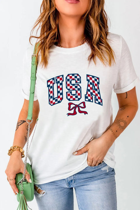 Checkered Graphic Tee - Simply Love USA Flag T-Shirt With Soft Breathable Fabric