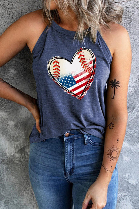 US Flag Tank Top – Sleeveless Heart Graphic Patriotic Casual Summer Tee
