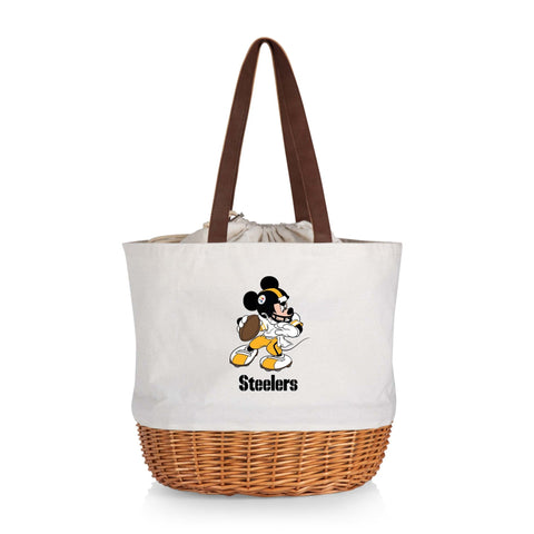 Pittsburgh Steelers Mickey Mouse - Coronado Canvas and Willow Basket Tote  Picnic Time Family of Brands Beige  