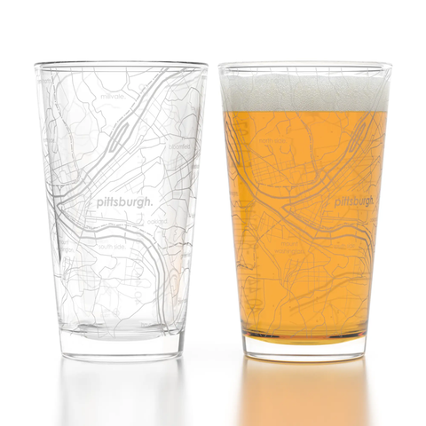 Pittsburgh PA City Map Pint Glass - Set of 2 Pint Glass Well Told   