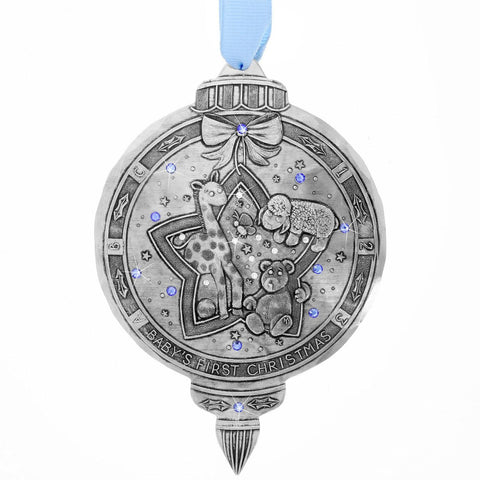 Baby Boy Christmas Ornament - Sparkling Crystal Heirloom Keepsake for First Year - YinzerShop