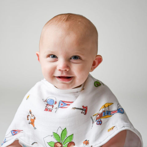 Ohio Baby Gift Set – Muslin Swaddle Blanket & Baby Burp Cloth Bib Combo
