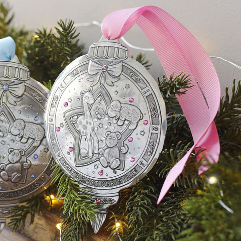Baby Girl Christmas Ornament – First Year Keepsake with Crystals by Wendell August Forge - YinzerShop