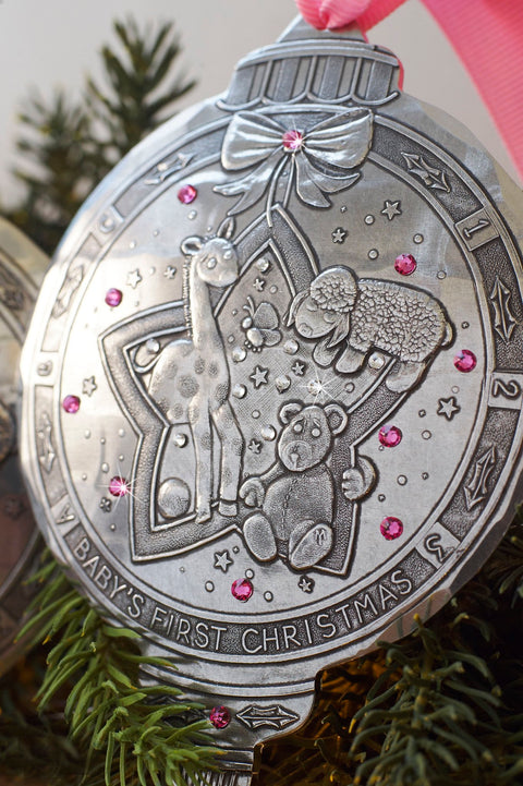 Baby Girl Christmas Ornament – First Year Keepsake with Crystals by Wendell August Forge - YinzerShop