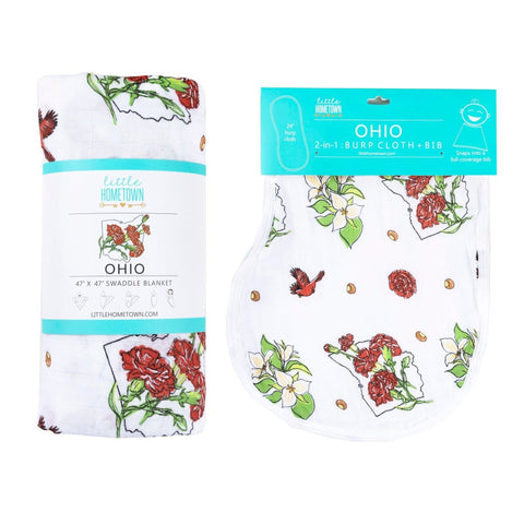 Baby Muslin Swaddle - Organic Cotton Swaddle & Burp Cloth Bib Combo | Ohio Floral Baby Gift Set Swaddle Blanket - YinzerShop