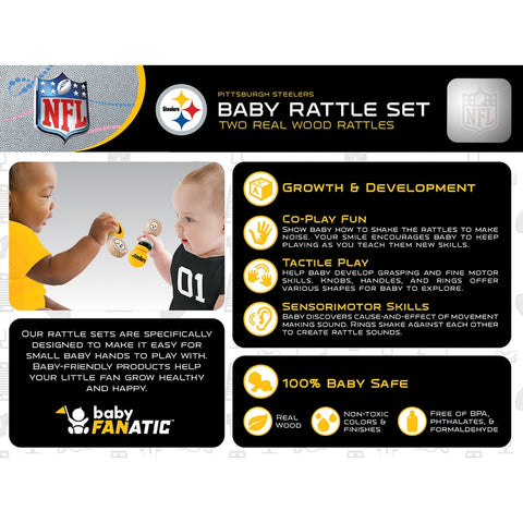 Baby Rattles | Pittsburgh Steelers Wooden Rattles 2-Pack for Infant Development Baby Toys - YinzerShop