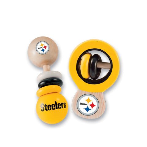 Baby Rattles | Pittsburgh Steelers Wooden Rattles 2-Pack for Infant Development Baby Toys - YinzerShop