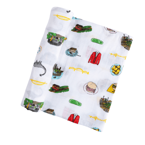 Baby Swaddle Blanket - Pittsburgh Muslin Swaddling Wrap & Convertible Burp Cloth Bib Set Swaddle Blanket - YinzerShop