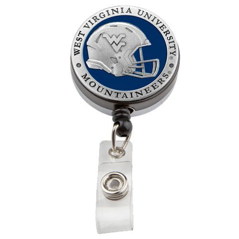 Badge Reel West Virginia University Helmet - Retractable Pewter Badge Holder With Belt Clip Badge Reel - YinzerShop