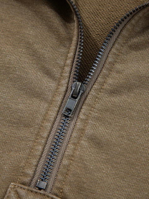 Baggy Hoodie Half Zip Kangaroo Pocket Mineral Wash Cotton Polyester Pullover Hoodie - YinzerShop