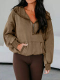Baggy Hoodie Half Zip Kangaroo Pocket Mineral Wash Cotton Polyester Pullover Hoodie - YinzerShop