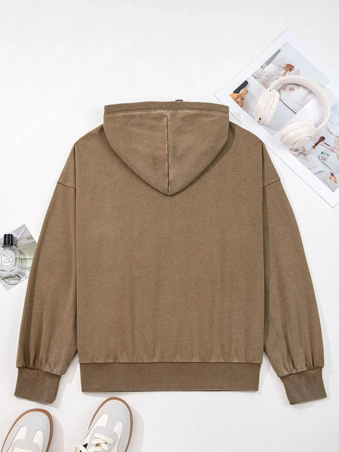 Baggy Hoodie Half Zip Kangaroo Pocket Mineral Wash Cotton Polyester Pullover Hoodie - YinzerShop