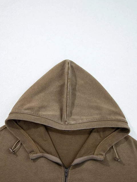 Baggy Hoodie Half Zip Kangaroo Pocket Mineral Wash Cotton Polyester Pullover Hoodie - YinzerShop